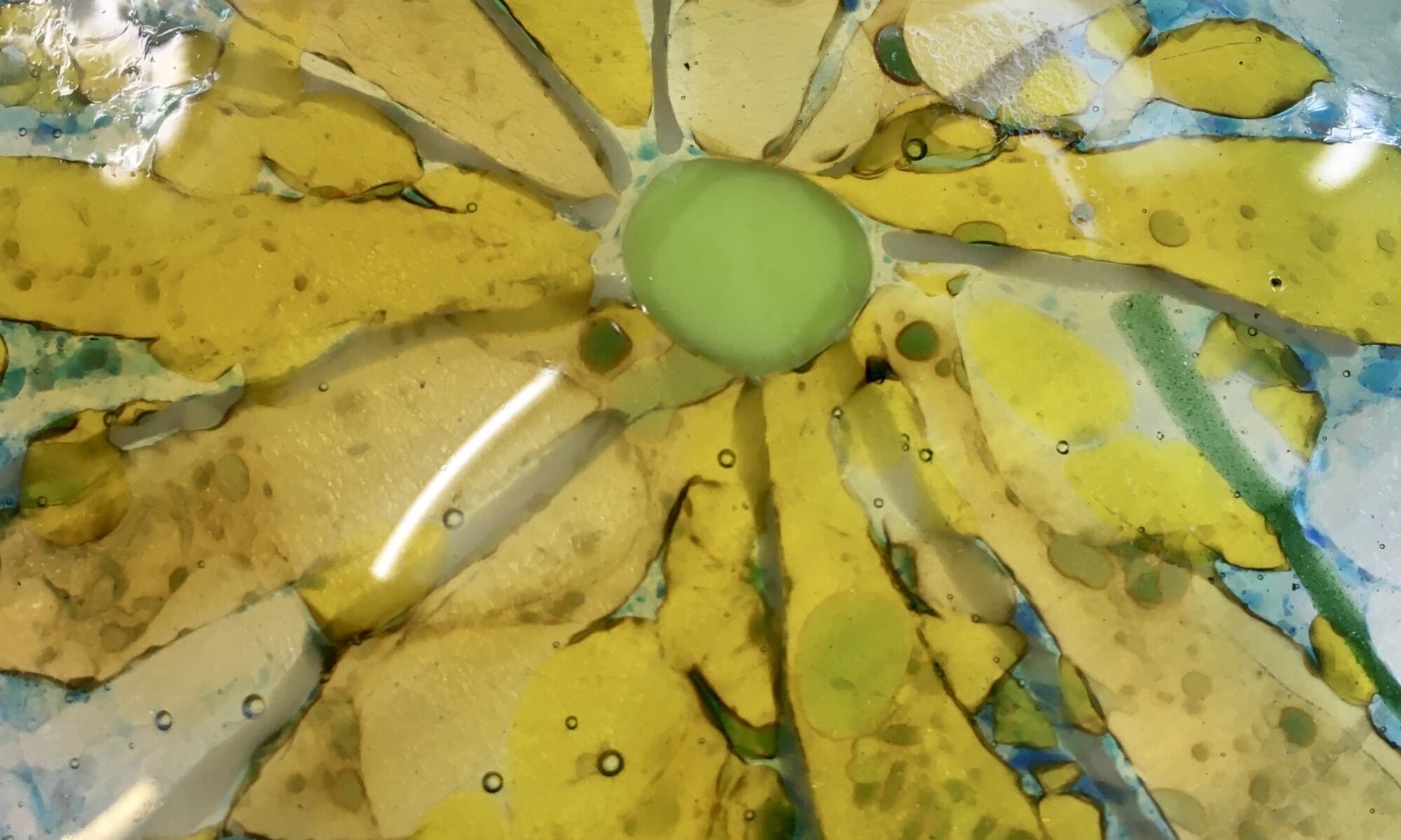 Detail from a fused glass floral panel made by a student on our day courses at Rainbow Glass Studios - great use of colour here!
